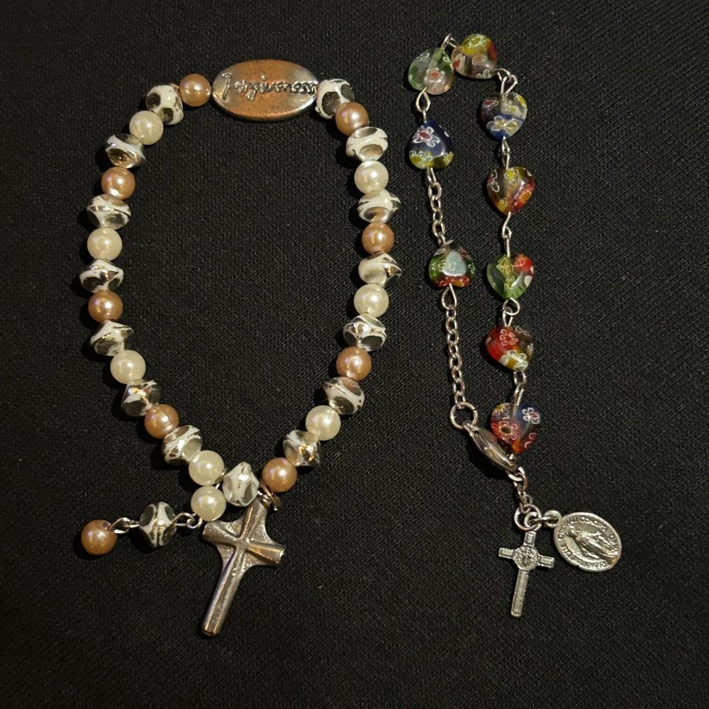 Beautiful beaded Rosary bracelet set of 2 child and adult gift set